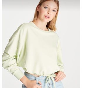 Mavi Jeans Oversized Cropped Olive Green Sweatshirt